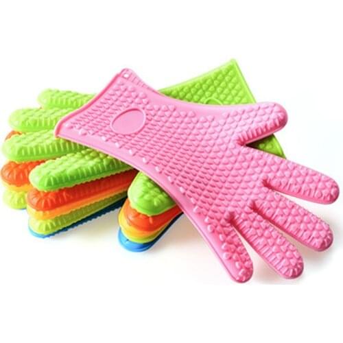 1pcs Non-slip Heat Proof Oven Mitts Heat Resistant Silicone Microwave Oven BBQ Gloves for Baking Grilling