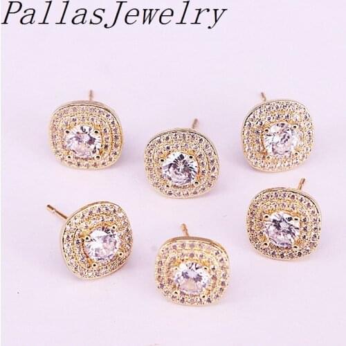 10Pairs Gold Filled Earring Pave Crystal CZ Square Stud Earrings for Women Fashion Jewelry