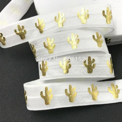10 yards wholesale Cactus Gold Foil Metallic print elastic Hairbands foe ribbon DIY handmade tube