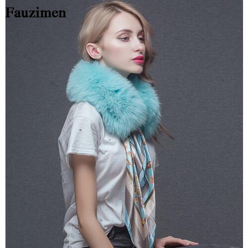 100% Real Fox Fur Collar Women Fur Shawls Coats Luxury Warm Colorful Scarf Women Large Fur Scarves Women Jacket