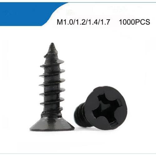 1000pcs Cross Countersunk Flat Head Self-tapping Screw M1 M1.2 M1.4 M1.5 M2 M2.6 M3 M3.5 M4 Black Carbon Steel Phillips Screw