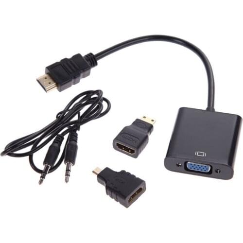 1080P Micro-HDMI/Mini HDMI/HDMI to VGA Converter Adapter With Audio Video Cable Black