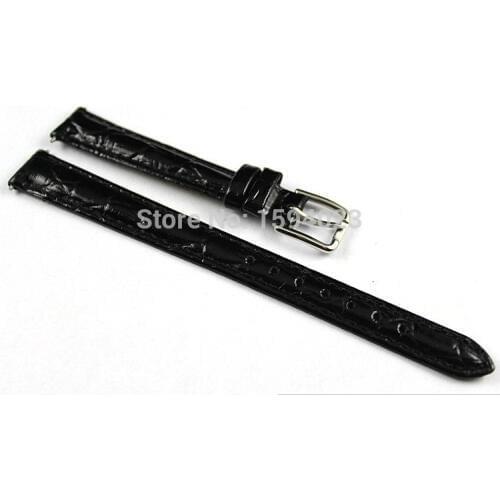 12mm (Buckle10mm) T52 T57 High Quality Silver Buckle + Black Genuine Leather WatchBand Strap Woman