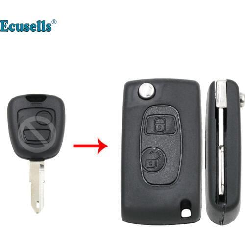 2 Buttons Modified Flip Remote Key Shell for Peugeot 206 with uncut NE72 blade