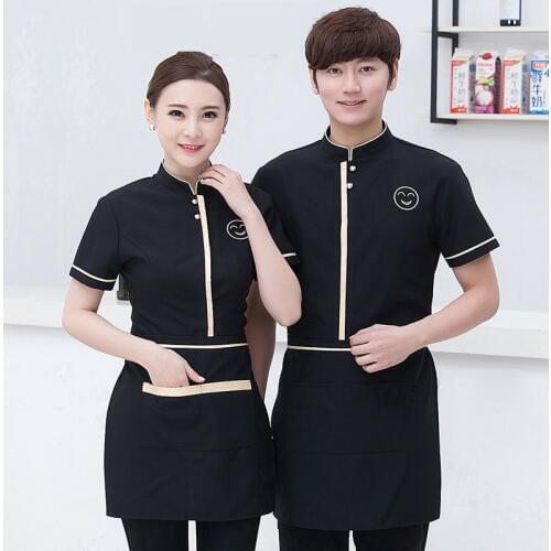 2019 Hotel Uniform Summer Waitress Uniforms Restaurant Cafe Waiter Short Sleeved Shirt Tooling Work Clothes Top uniform