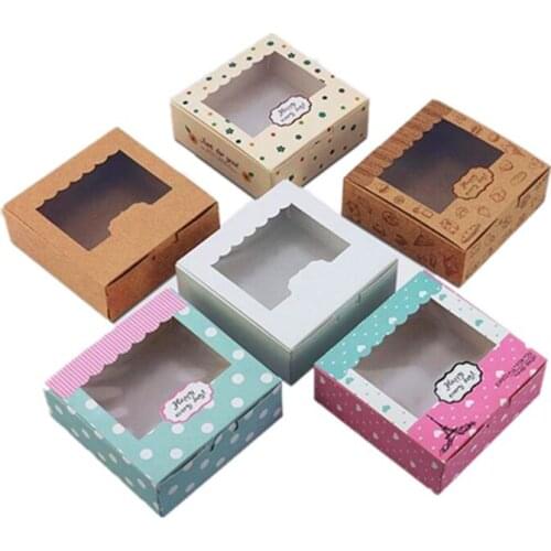 3 sizes 20pcs Kraft paper box for cake macaron kraft box with window paper cake cookies packaging box wedding cake cookies box