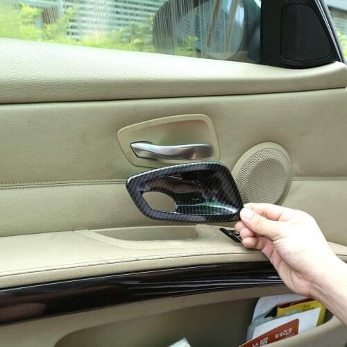 Car Accessories ABS Chrome Interior Door Bowl Cover Trim 4pcs for BMW E90 3 Series 2005-2012 (Carbon Fiber)