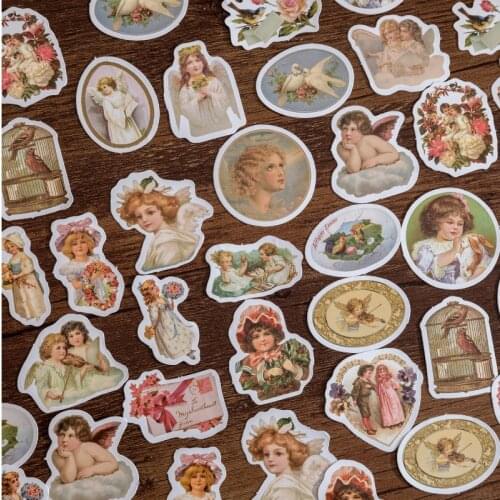 46 Pcs Retro Angel Girls Paper Decal Craft Label Stickers Seal Tags Scrapbooking Diy Home Decor Kawaii Diary Planner