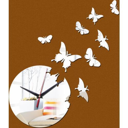 Promotion diy wall stickers clock multi piece package quartz living room acrylic mirror butterfly clocks modern