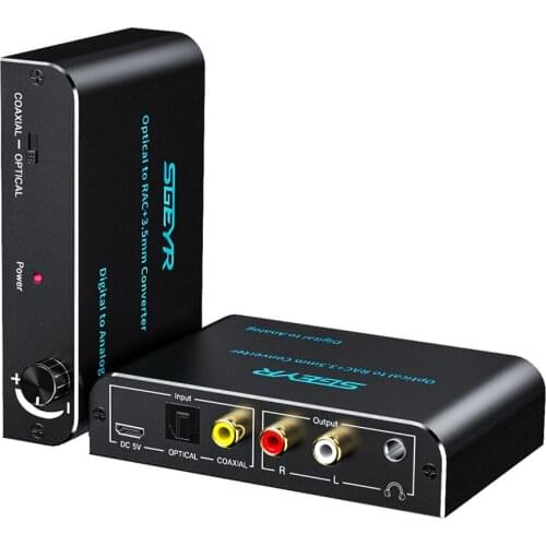 192KHz DAC Audio Converter Digital to Analog Converter with Volume Control Knob Optical to 3.5mm Adapter with optical cable