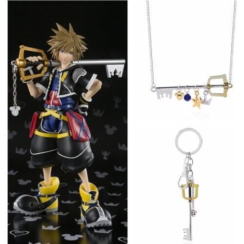 Game Kingdom Hearts Sora Keyblade Alloy Keychain Key Chains Keyfob Keyring Key Chain Pendant Necklace Chain Jewelry
