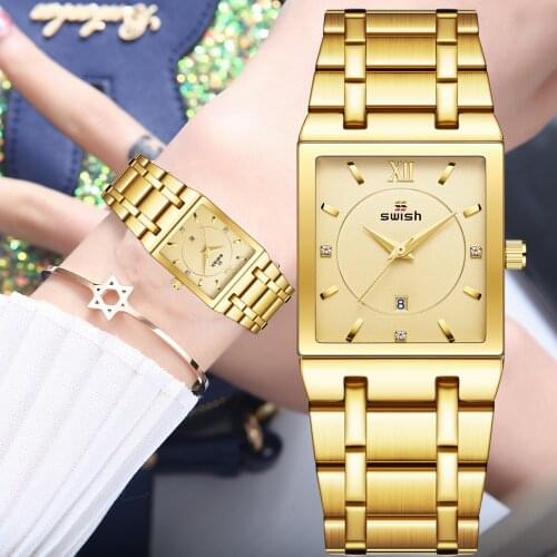 SWISH Women Watches Fashion Square Quartz Watch Womens Top Brand Luxury Gold Ladies Dress Business Waterproof Wrist Watch
