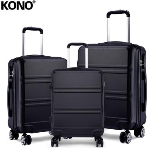 KONO Suitcase Luggage Carry on Trolley Case Rolling Hand Travel Bag 4 Wheels Spinner Hardside ABS 20 24 28 Inch Set Black K1871L