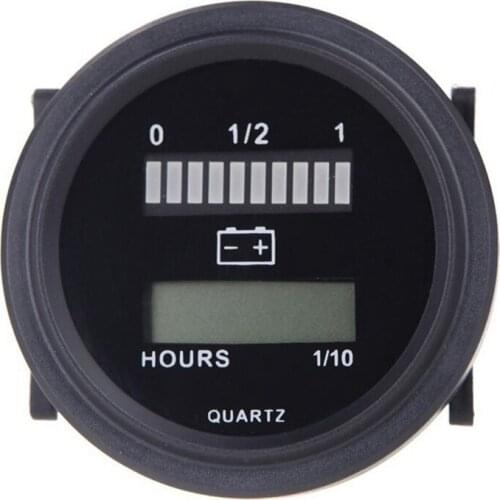 12V/24V/36V/48V/72V LED Digital Battery Status Charge Indicator with Hour Meter Gauge Black