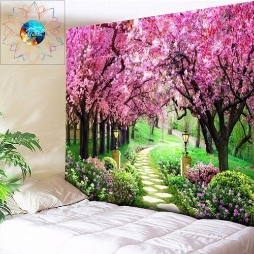 Boho Flower Tapestry Wall Hanging Pink Wall Tapestry Mandala Psychedelic Forest Hippie Tapestry Living Room Bedroom Home Decor