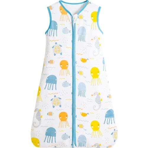 Summer thin vest pajamas for boys, sleeveless girls, anti-kick quilt, 100% cotton, zipper, round bottom baby sleeping bag