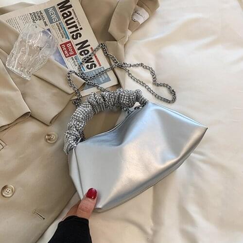 Designer Soft Top Rhinestone Handbag Woman Solid Pu Leather Chain Women Shoulder Bag Luxury Brand Fashion Womens Messenger Bag