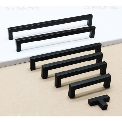 Door Handle Black Cabinet Handle Square Furniture Hardware Stainless Steel Kitchen Door Knobs Cupboard Wardrobe Drawer Pulls