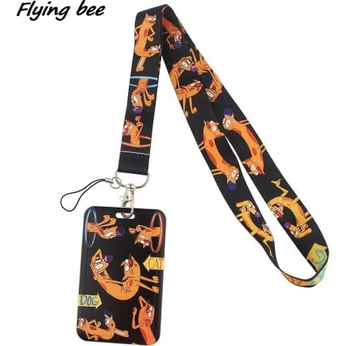 Flyingbee X1677 Funny Cat Cartoon Dog Lanyard Card ID Holder Car KeyChain ID Card Pass Gym Phone Badge Key Ring Holder Jewelry
