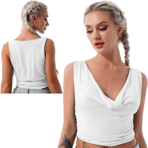 T Shirt Women Tops Summer V Neck Ruched Tank Top Party Clubwear Streetwear Fashion Low-Cut Sleeveless Cropped Shirt for Lady New