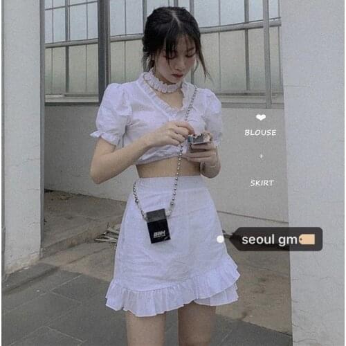 Set womens summer 2020 new Korean retro western style shirt jacket high waist skirt fashion two-piece tide