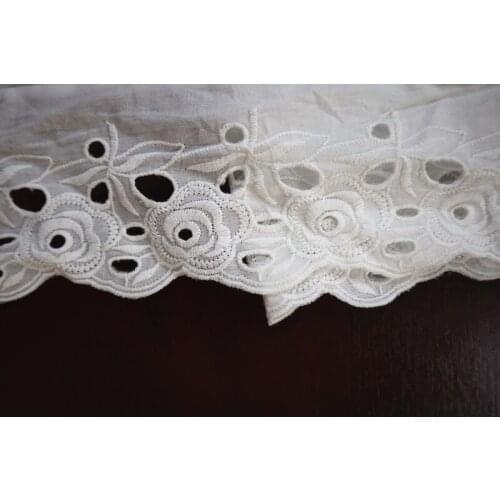 14 yards cotton lace fabric by the yard, ivory white cotton embroidered lace fabric, hollow-out rose floral lace fabric