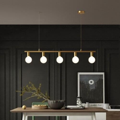 Nordic Copper Dining Room Chandelier LED Kichen Restaurant Bar Hanging Lights Creative Simple Luxury Glass Deco Indoor Fixtures