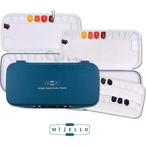 MIJELLO Airtight Double Decker Palette Watercolor Paint Palette, 40 well MWP-1640,30 well MWP-1630,Artist painting Art supplies