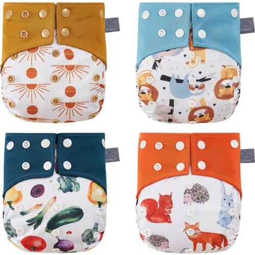 Elinfant 1Pcs Print Fralda Ecologica Coffee Fleece Inner Waterproof &Breathable Pocket Cloth Diaper with diaper insert
