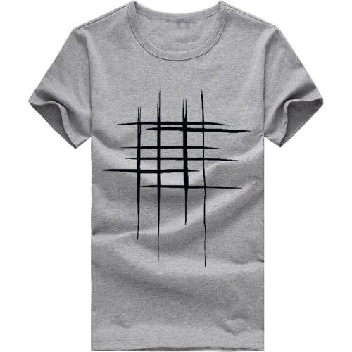 Mens alphabet line print top summer mens round neck solid color printed T-shirt short sleeve cotton top майка мужская 40