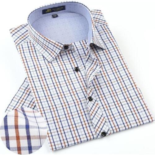 2017 Men Fashion Casual Short Sleeve Plaid Shirt Soft Comfortable Male Social Business Dress Shirt Brand Men Regular Fit Clothes