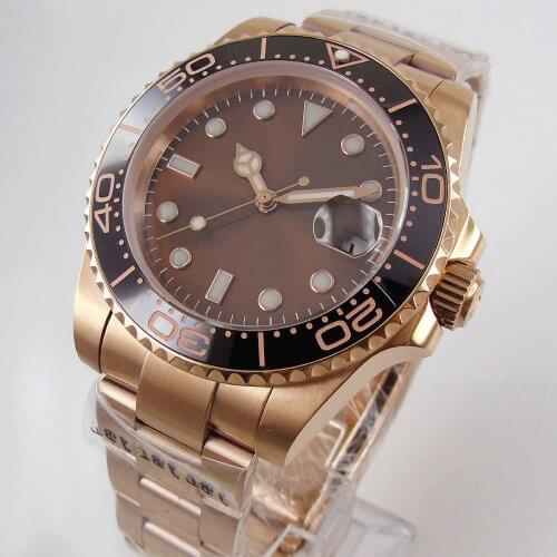 40mm Brown Dial Sapphire Glass Rose Gold Oyster Ceramic Bezel Date Miyota 8215 Automatic Mechanical Mens Watch
