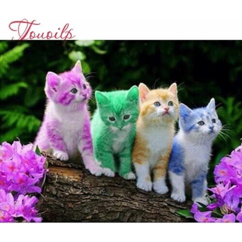 Diamond Puzzle Kits Full Drill Four Colored Kittens Mosaic Diamond Painting Cross Stitch Embroidery Home Decorative Colorful Cat