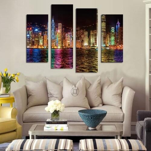 4 Piece set Modern Hd Abstract Oil Painting On Canvas Neon Night View Wall Art Picture Gift for Living Room Decoration No Frame