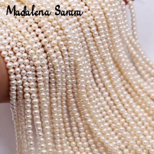 MADALENA SARARA Wholesale 4-6mm Genuine Freshwater Pearl Strand 18" For DIY Jewelry Making 5strands/lot Good Quality Near Round
