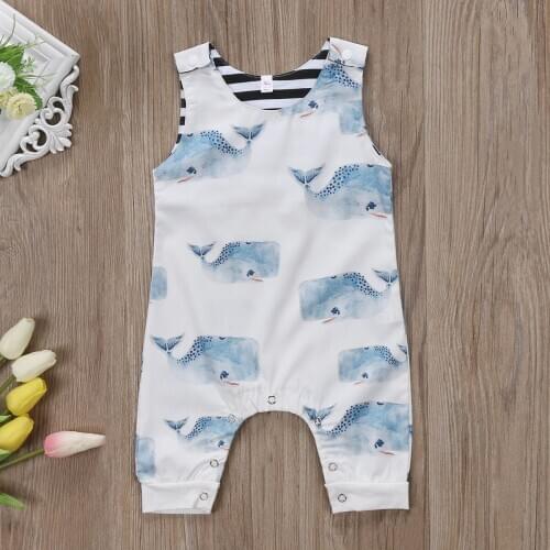 2020 New Babies Sleeveless Whale Printing Romper Newborn Baby Boys Girls Rompers Jumpsuit Playsuit Outfits Clothing 0-3T Set