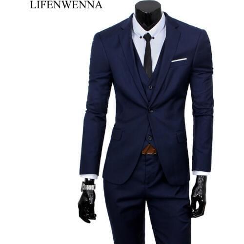 2019 New Men Suits One-Buckle Brand Suits Jacket Formal Dress Men Suit Set Men Wedding Suits Groom Tuxedos (Jacket+Pants+Vest)