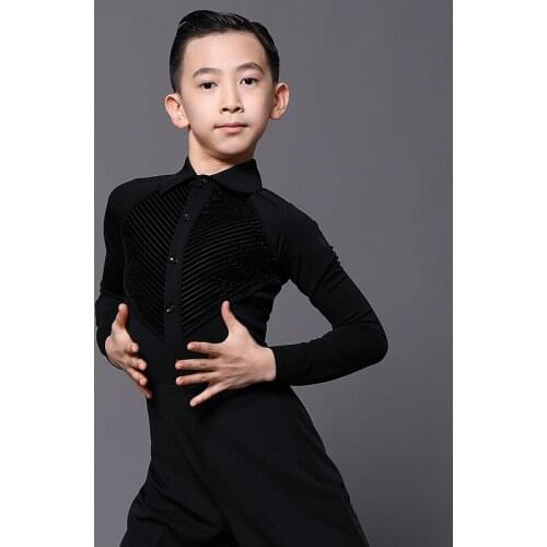 Autumn Winter Turndown Collar Boys Handsome Dance Top Long Sleeve Competition Ballroom Practice Samba Latin Dance Clothing G5029