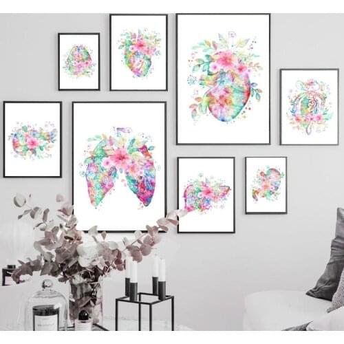Floral Anatomy Brain Heart Lungs Kidney Liver Nordic Posters And Prints Wall Art Canvas Painting Decor Pictures For Living Room
