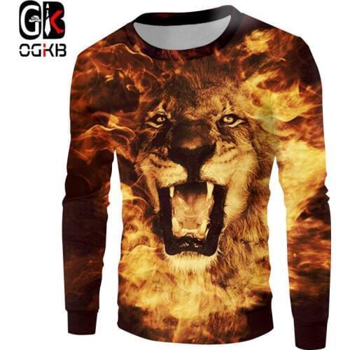 OGKB Lady Pullovers New Loose Sweatshirt 3D Printed Tiger And Flame Lion And Crayfish Oversized Costuming Winter Coat