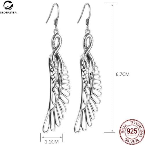 S925 silver Silver snake wings earrings Temperament personality earrings Female temperament long section earrings 309