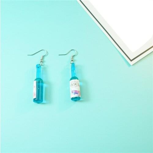 Cartoon Bottle Mineral Water Design Earrings Funny Simulated Food Series Fish hook Earrings Cute Summer Funny Jewelry For Girls