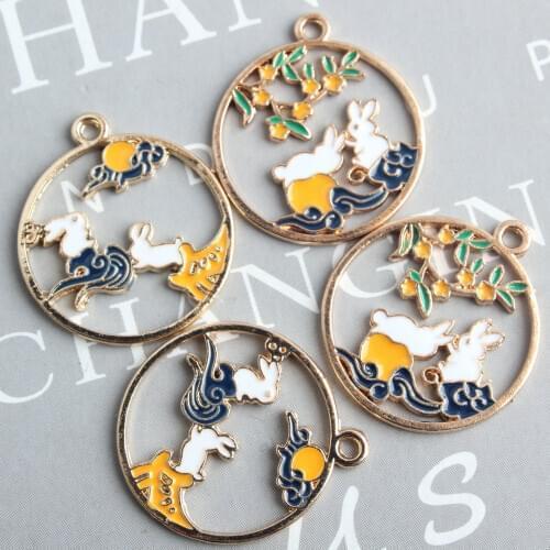 5pcs/lot Chinese style cloud jade rabbit Enamel Animal Charm For Jewelry Making Bracelet DIY Earring Necklace Finding XL839