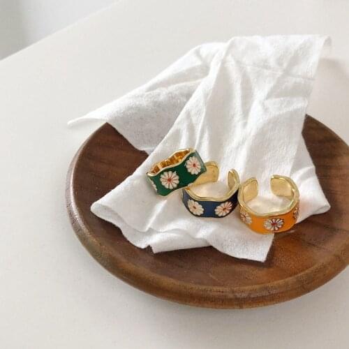 Wide Ring Green Color Women Fashion Jewelry Small Daisy Rings Irregular Geometric Big Opening Adjustable Ring Jewellery Gift