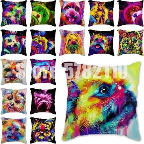 Yorkie Dog colorful Poster Polyester Cushion Cover 45*45cm Cushion Pillows Home Sofa Bed Decoration short plush Pillowcover