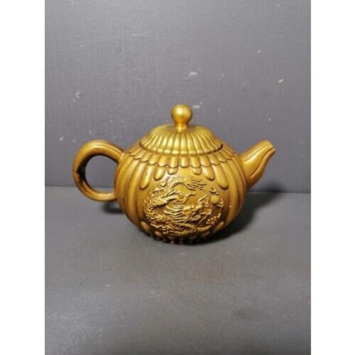 Old Collection Chinese Brass Hand-Carved Dragon Statue Teapot