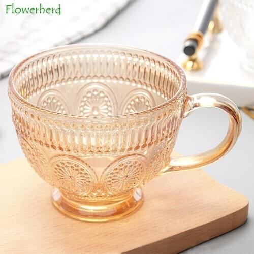 Embossed Coffee Mug Coffee Cup Sunflower Milk Breakfast Glass Household Glass Mug with Handle Large Capacity Oatmeal Mug