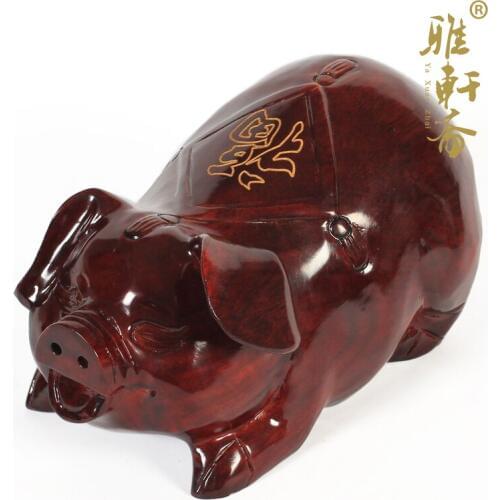 TZ carved rosewood twelve zodiac pig Zhai 12 solid wood crafts Fu pig Home Furnishing feng shui ornaments decoration