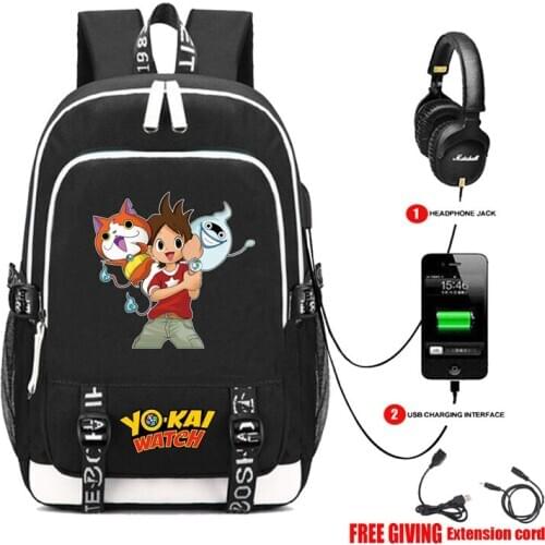 USB charging teenagers Men womens multifunction backpack Laptop bag Student book Bags for anime Youkai Watch backpack 8 style