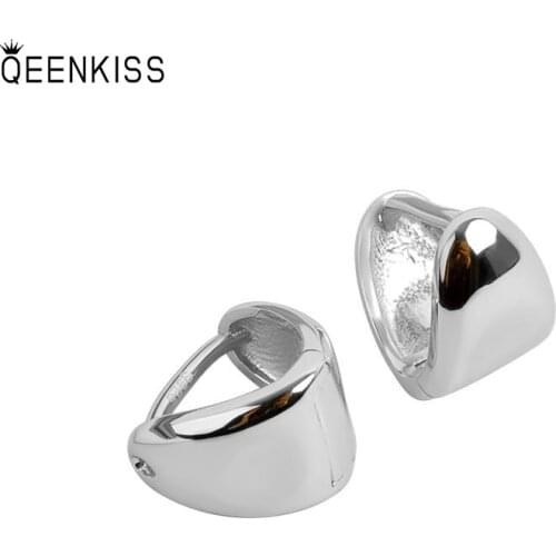 QEENKISS EG6105Jewelry Wholesale Fashion Woman Girl Birthday Wedding Gift Simplicity Triangle 18KT Gold White Gold Hoop Earrings